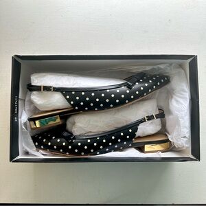 Talbots Edison Slingback Flats Polka Dot Print Gold Mirrored Low Heel Size 8M